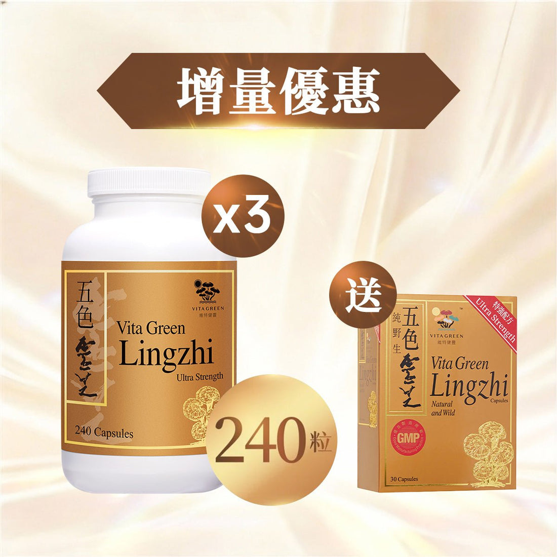 買 五色靈芝 會員金裝 240粒裝 3樽 贈送 五色靈芝 30粒裝 1盒 - 維特健靈官方海外專賣店 Vita Green Official Global Shop