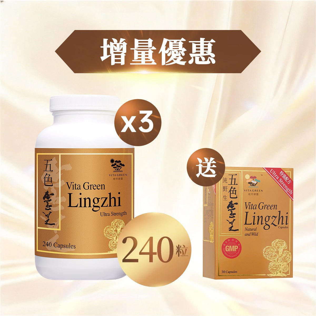 買 五色靈芝 會員金裝 240粒裝 3樽 贈送 五色靈芝 30粒裝 1盒 - 維特健靈官方海外專賣店 Vita Green Official Global Shop